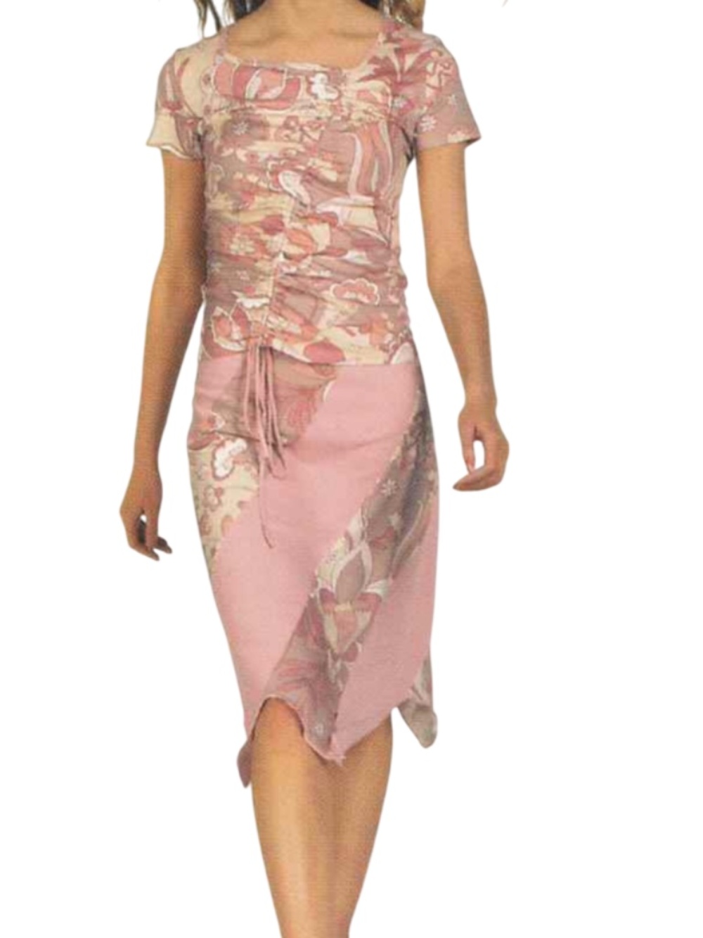 Women's floral print two-piece suit: short sleeve top & asymmetrical skirt